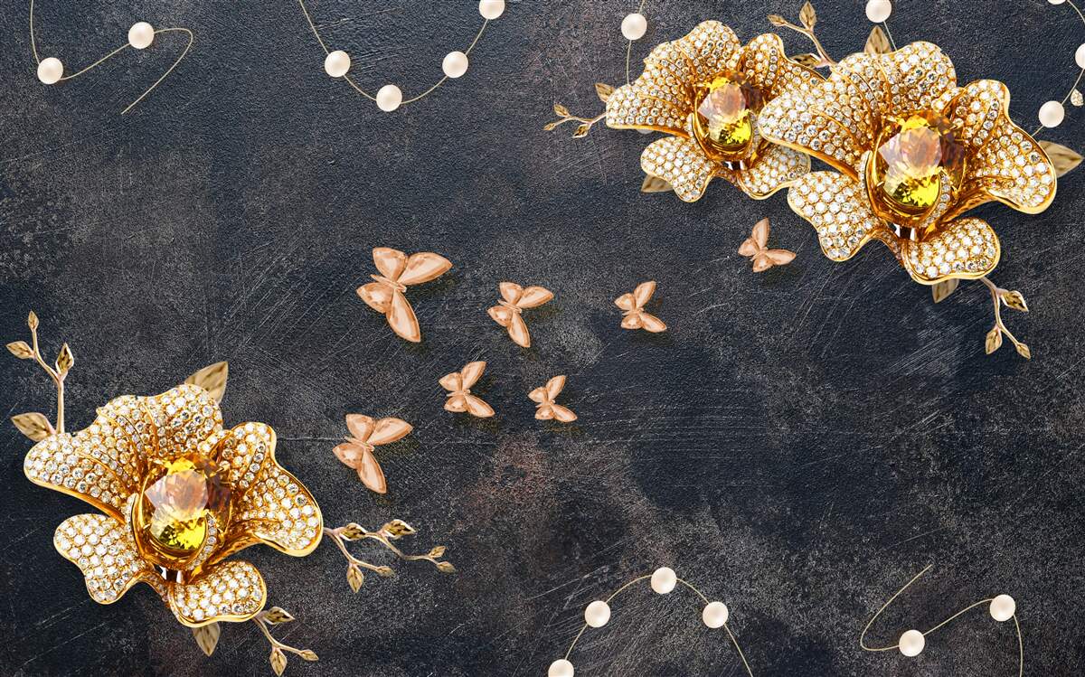 Fototapeta wieczorem motyle ozdabiają złote kwiaty