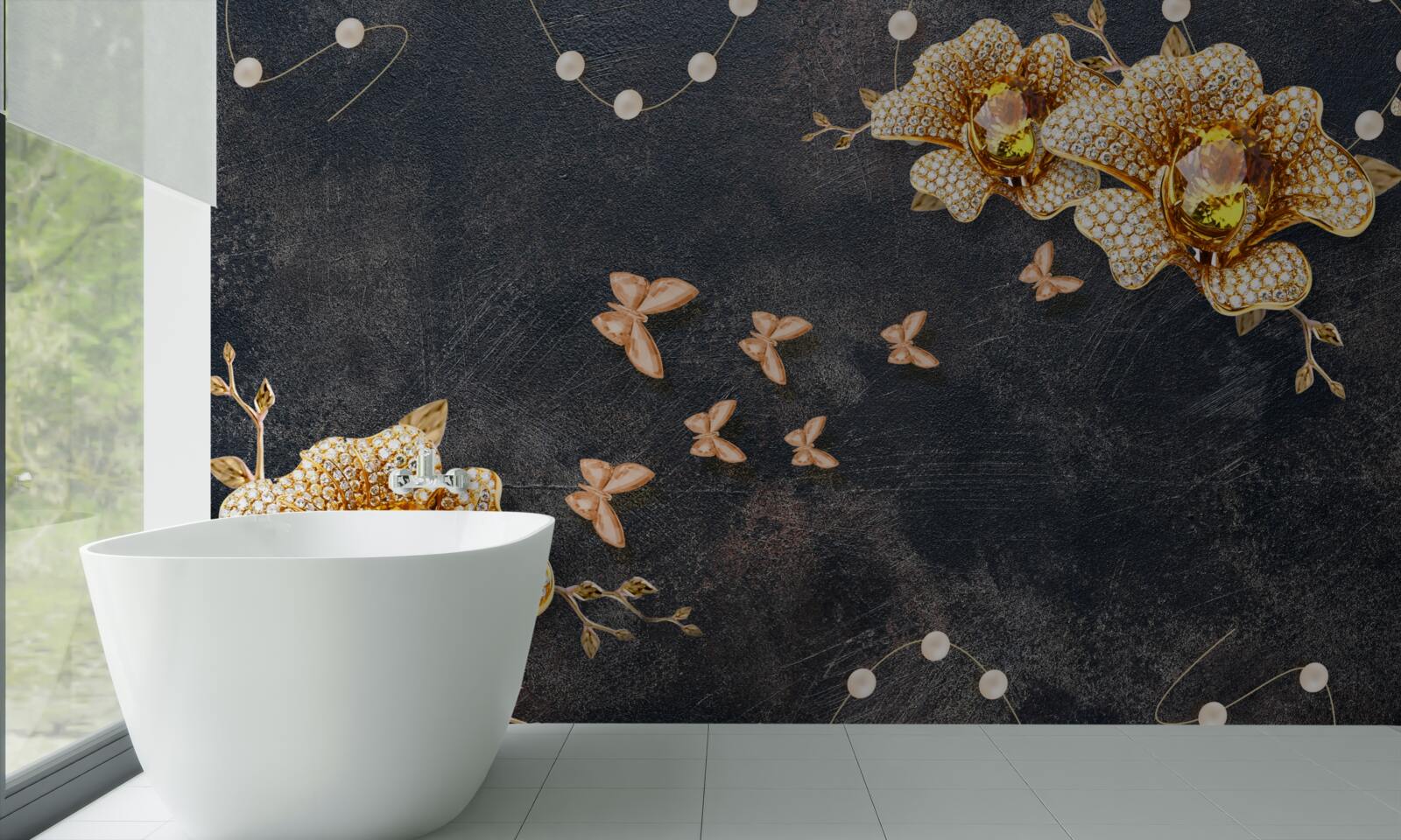 Fototapeta wieczorem motyle ozdabiają złote kwiaty