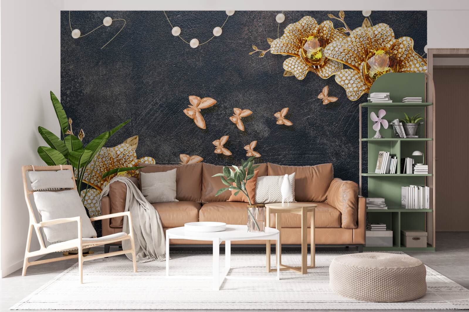 Fototapeta wieczorem motyle ozdabiają złote kwiaty