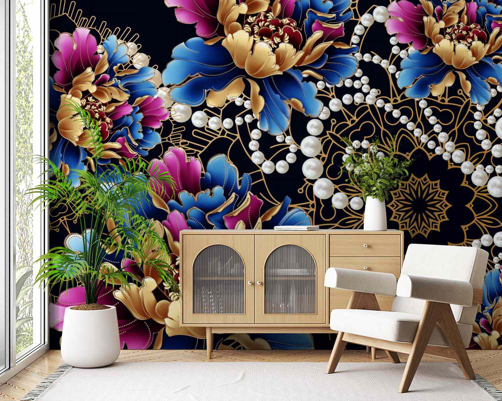 Fototapeta biżuteria i kwiaty tworzą abstrakcyjny zestaw