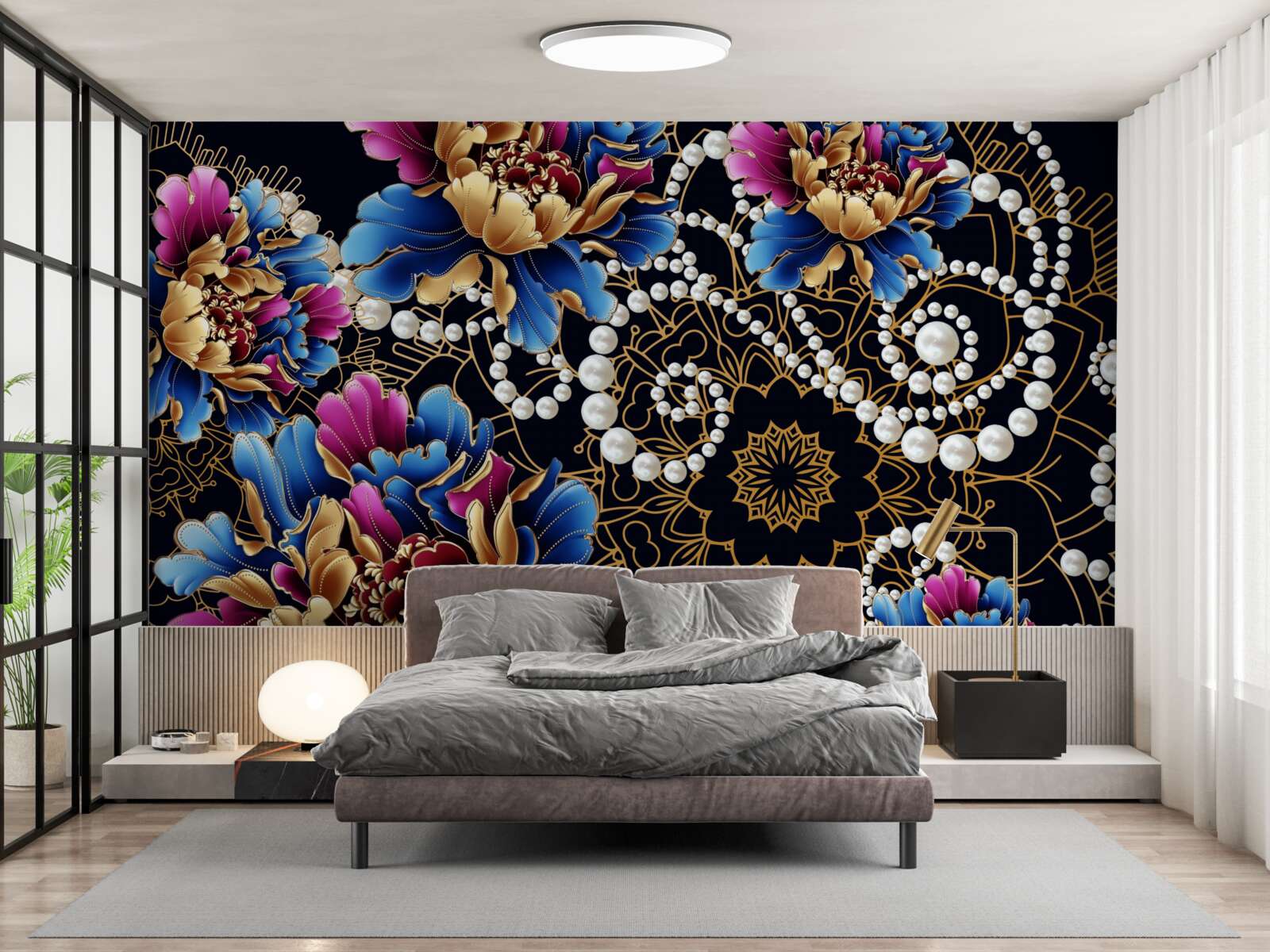 Fototapeta biżuteria i kwiaty tworzą abstrakcyjny zestaw