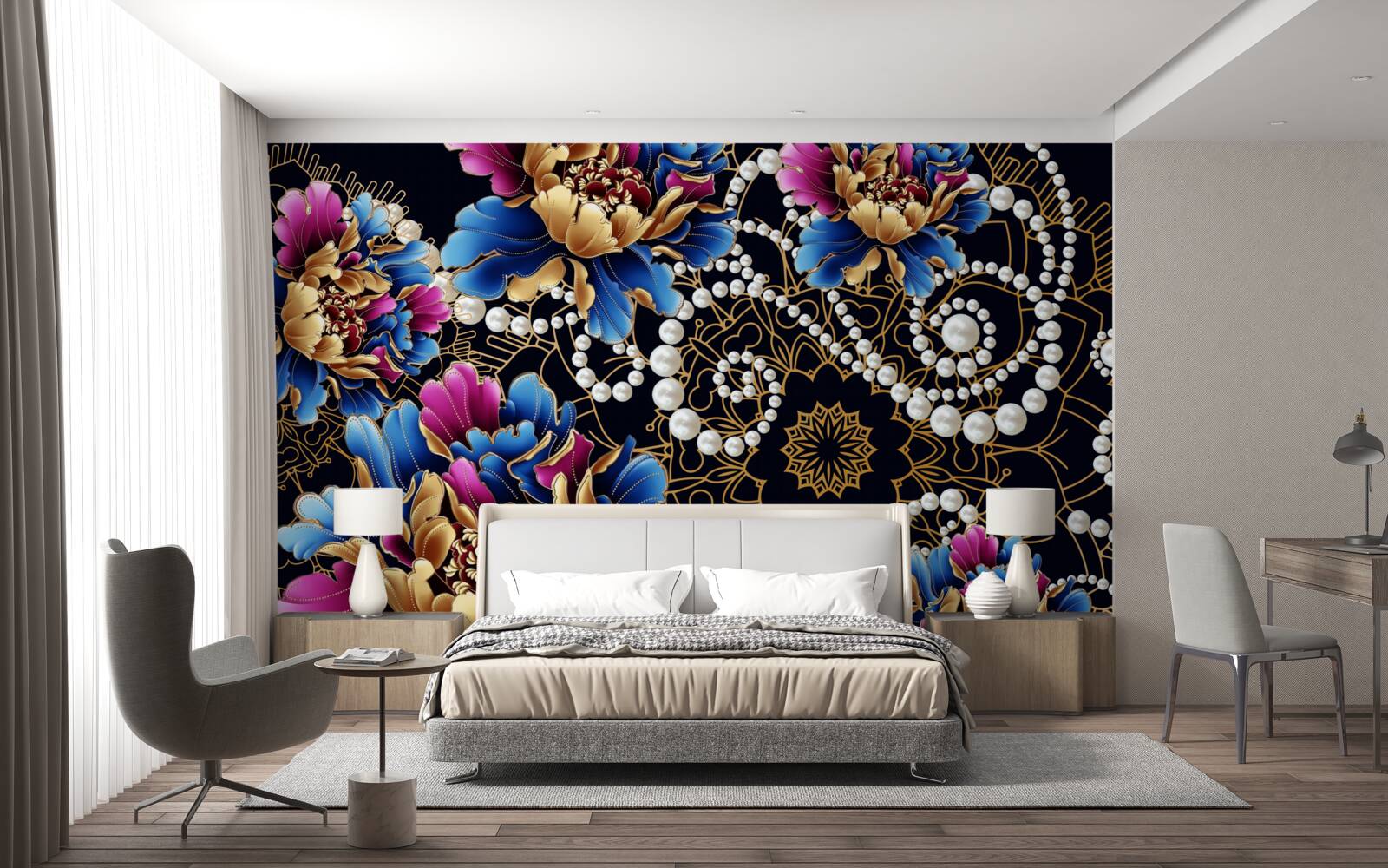 Fototapeta biżuteria i kwiaty tworzą abstrakcyjny zestaw