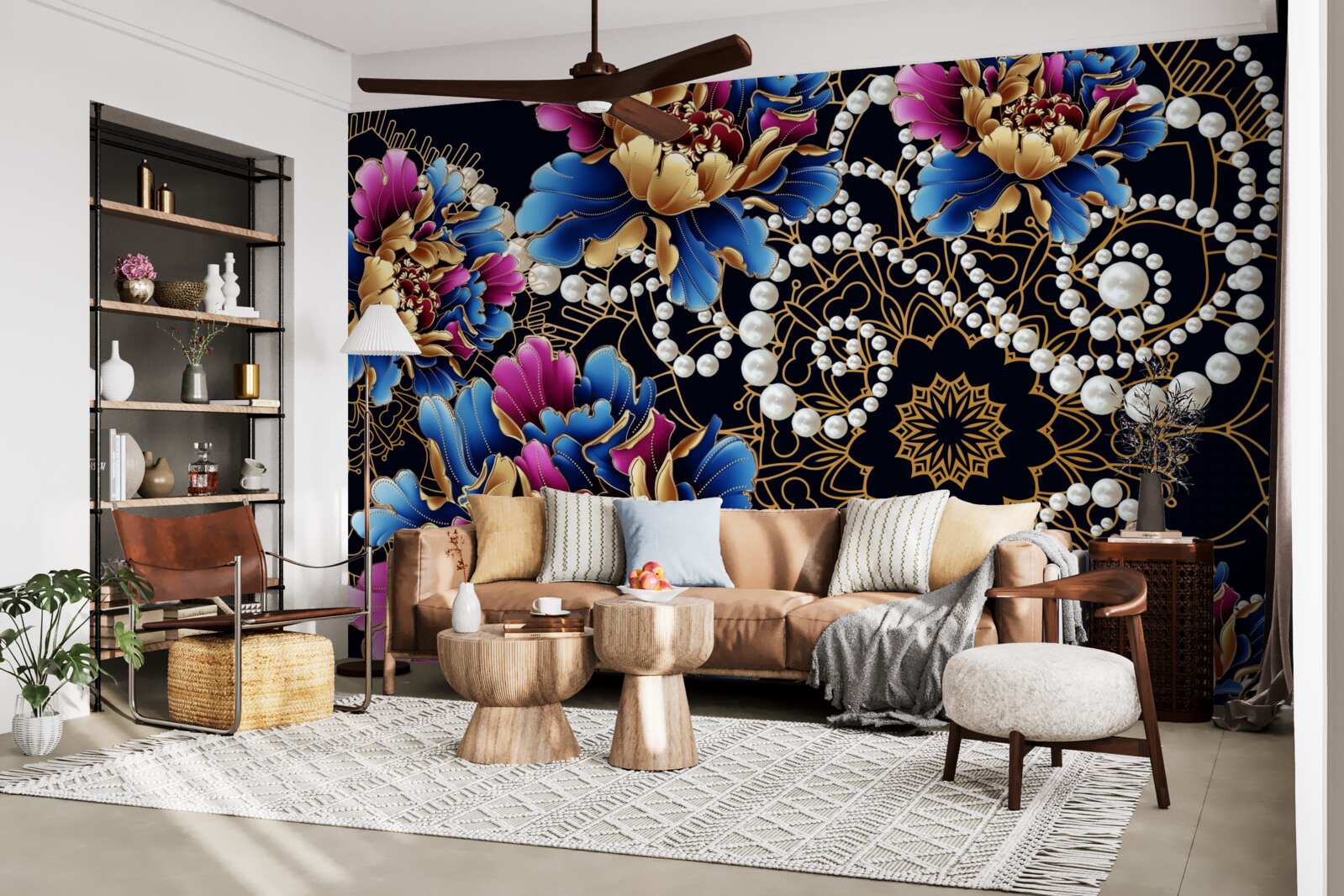 Fototapeta biżuteria i kwiaty tworzą abstrakcyjny zestaw