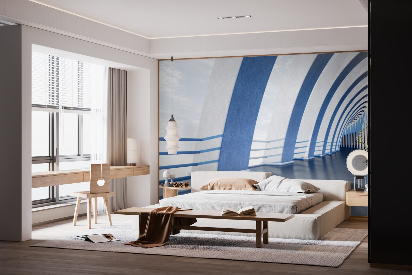 Fototapeta przejście otoczone kolumnami pod jasnym niebem