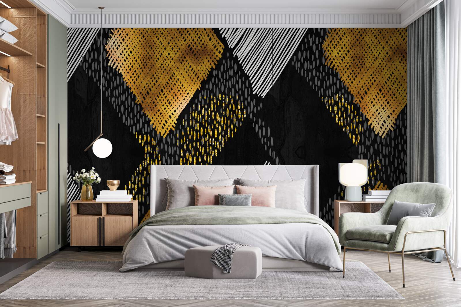 Fototapeta szczyty górskie, czarne i złote