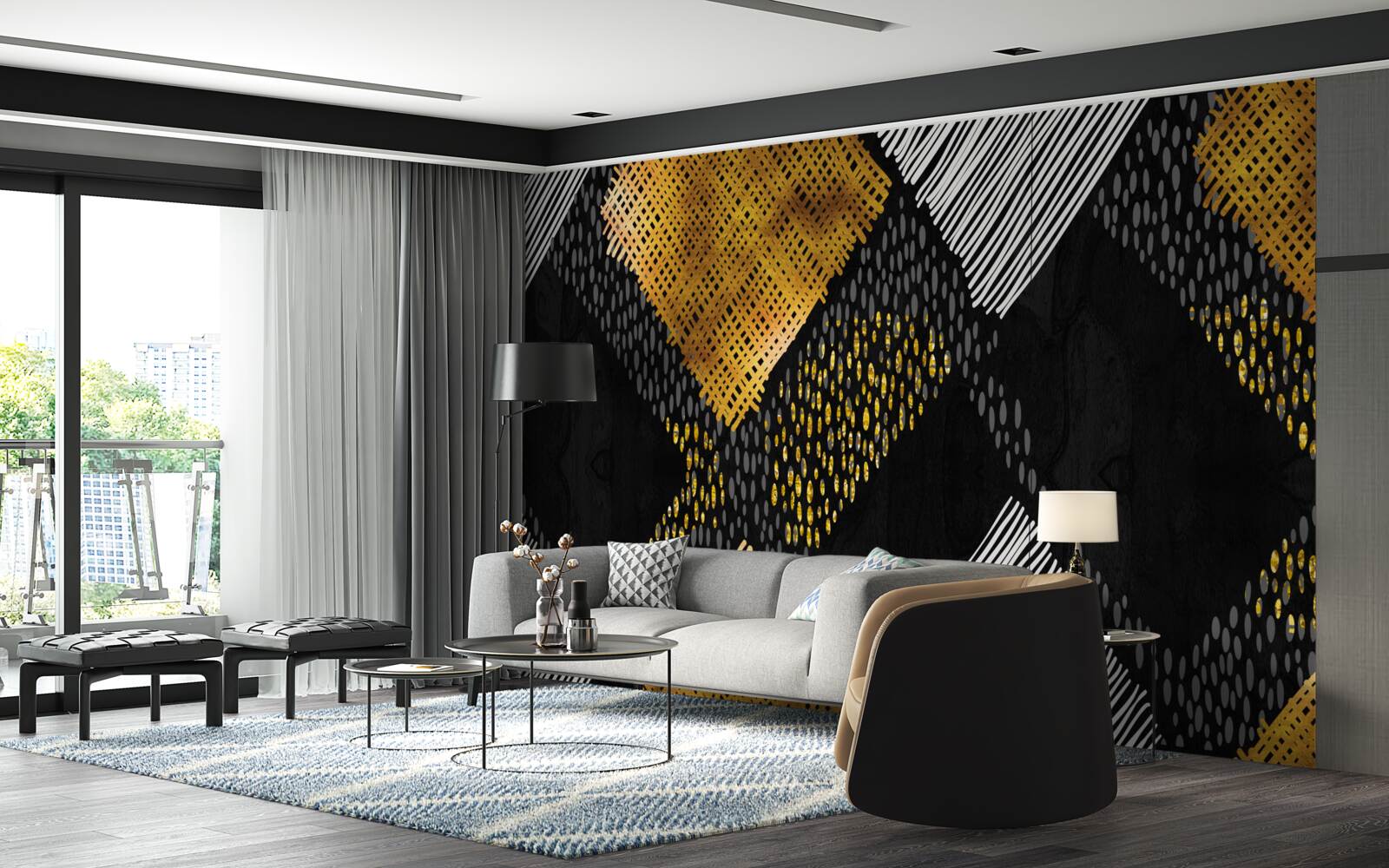 Fototapeta szczyty górskie, czarne i złote