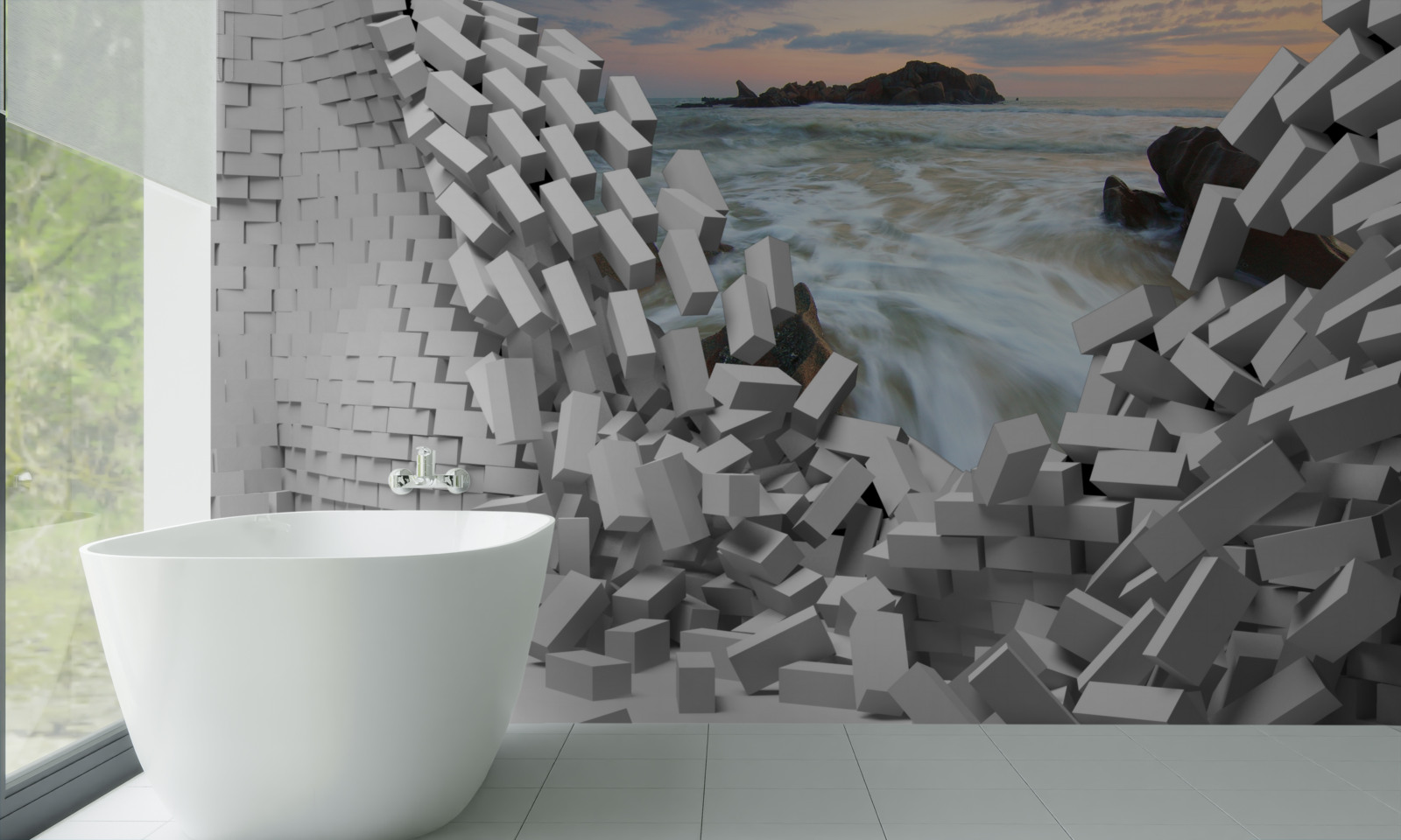 Fototapeta abstrakcyjna ściana jest zniszczona przez fale