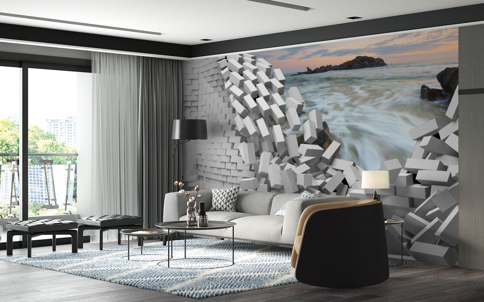 Fototapeta abstrakcyjna ściana jest zniszczona przez fale