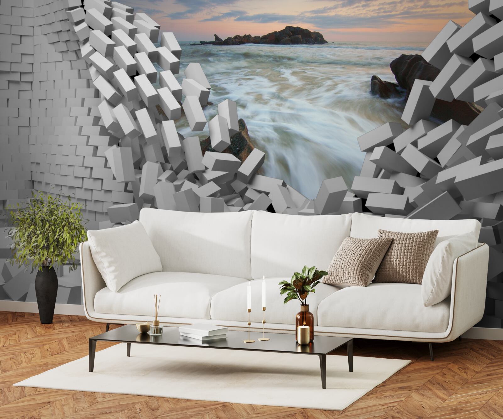 Fototapeta abstrakcyjna ściana jest zniszczona przez fale