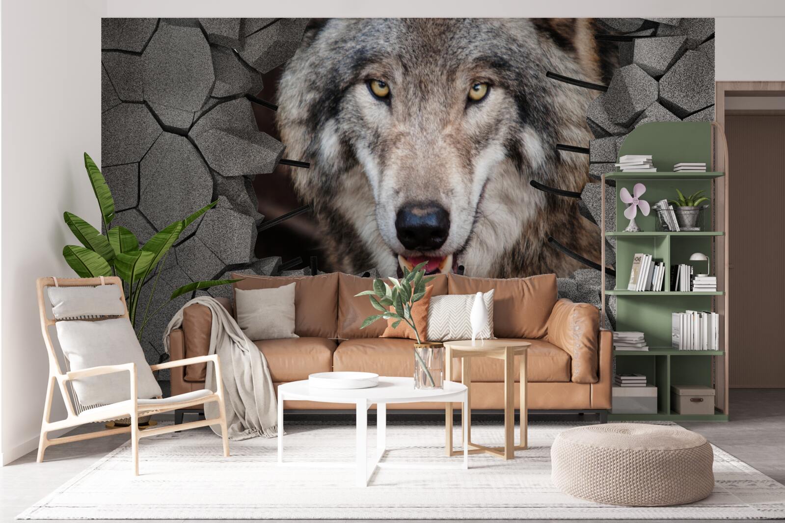 Fototapeta wilk z lasu niszczy ścianę