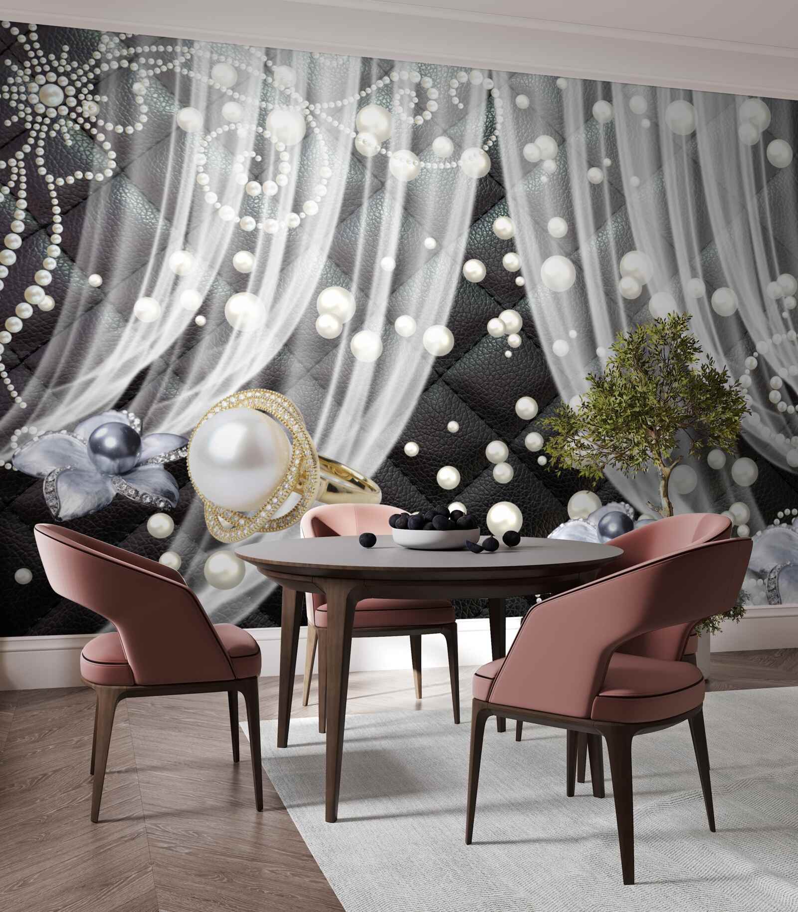 Fototapeta tiulowy wysadzany białymi diamentami