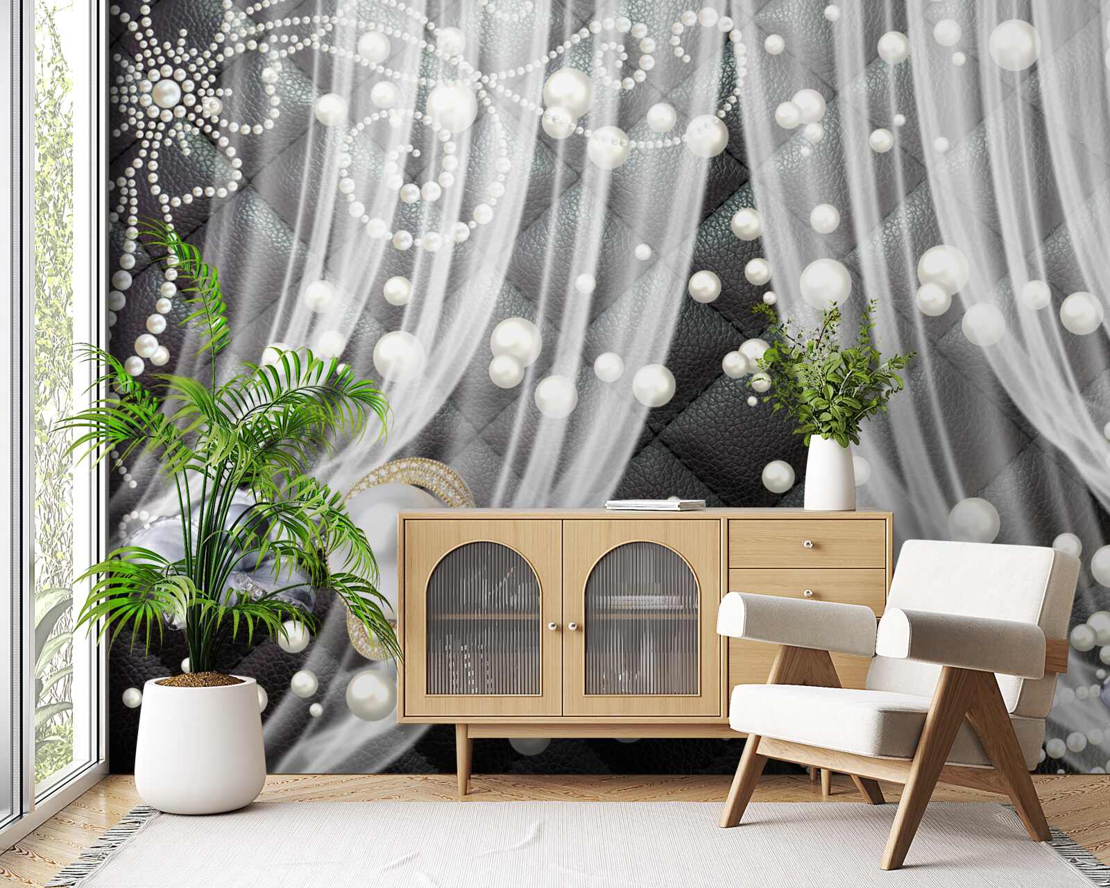 Fototapeta tiulowy wysadzany białymi diamentami