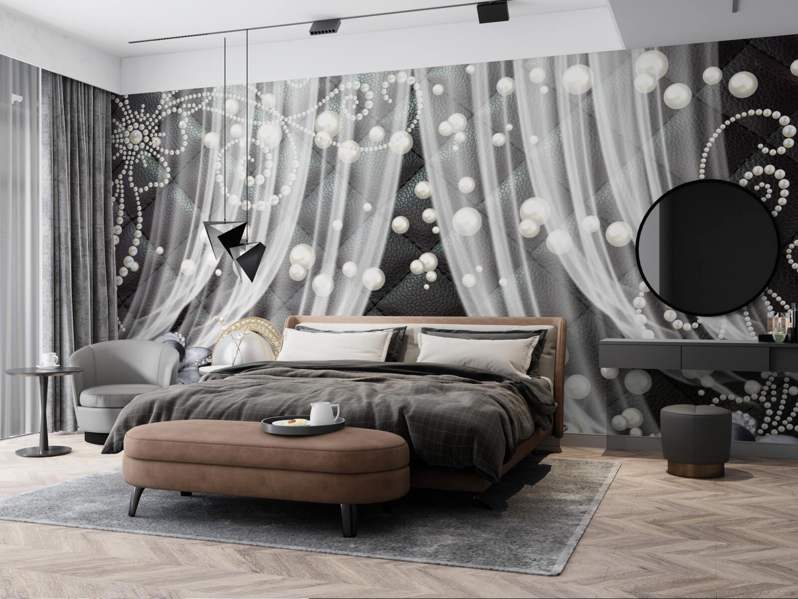 Fototapeta tiulowy wysadzany białymi diamentami