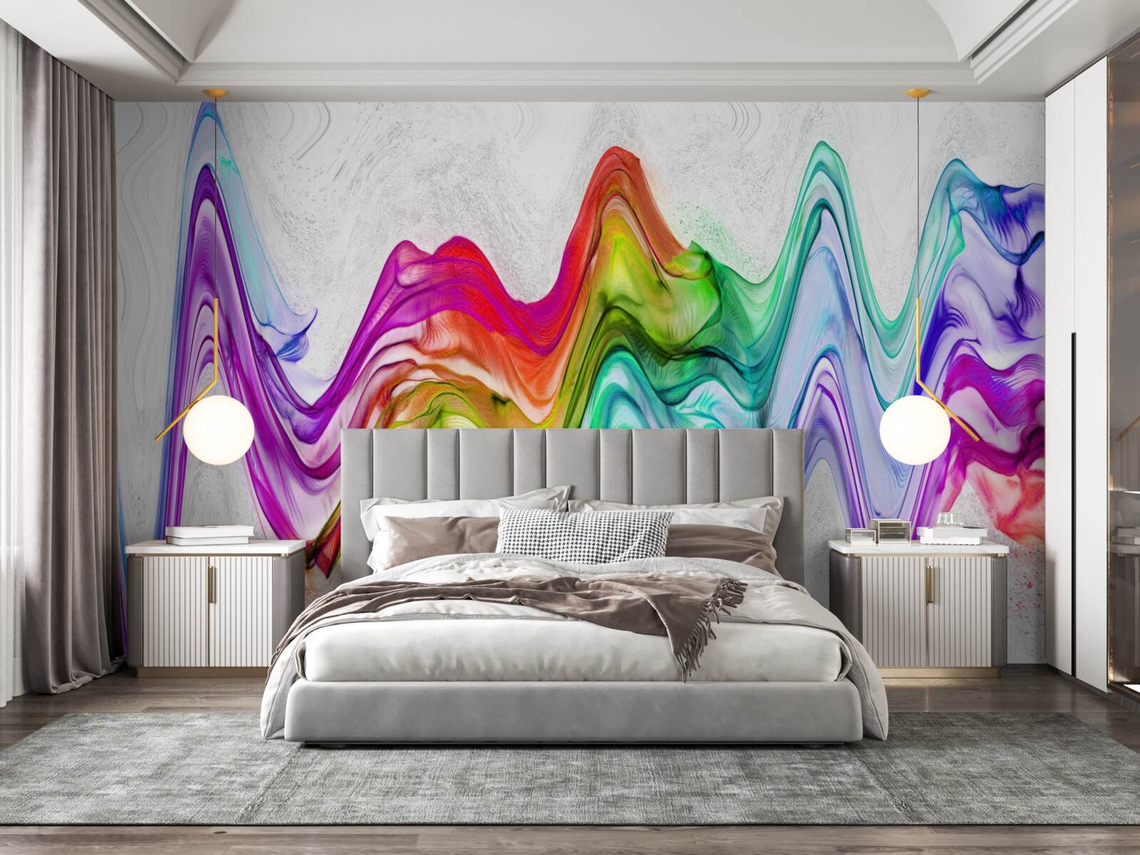 Fototapeta fala dźwiękowa połączona z jasnymi liniami