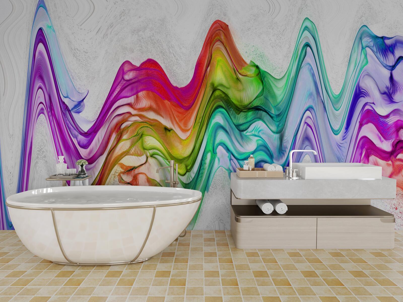 Fototapeta fala dźwiękowa połączona z jasnymi liniami