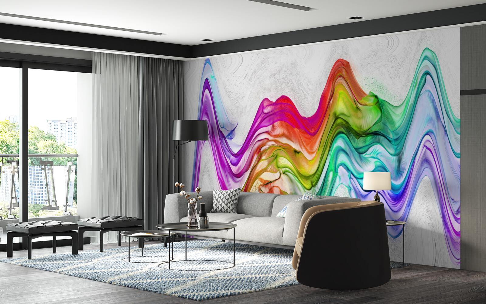 Fototapeta fala dźwiękowa połączona z jasnymi liniami