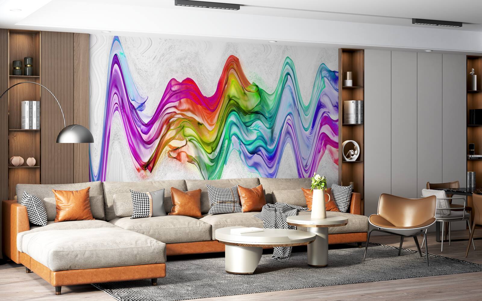 Fototapeta fala dźwiękowa połączona z jasnymi liniami