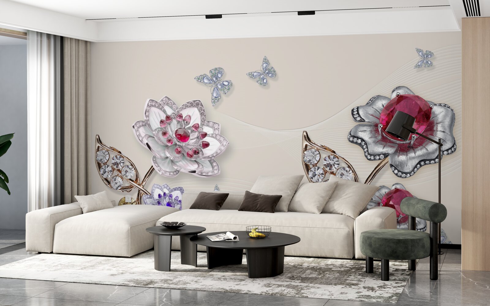 Fototapeta złote kwiaty ozdobione drogimi kamieniami zachwycają swoim pięknem