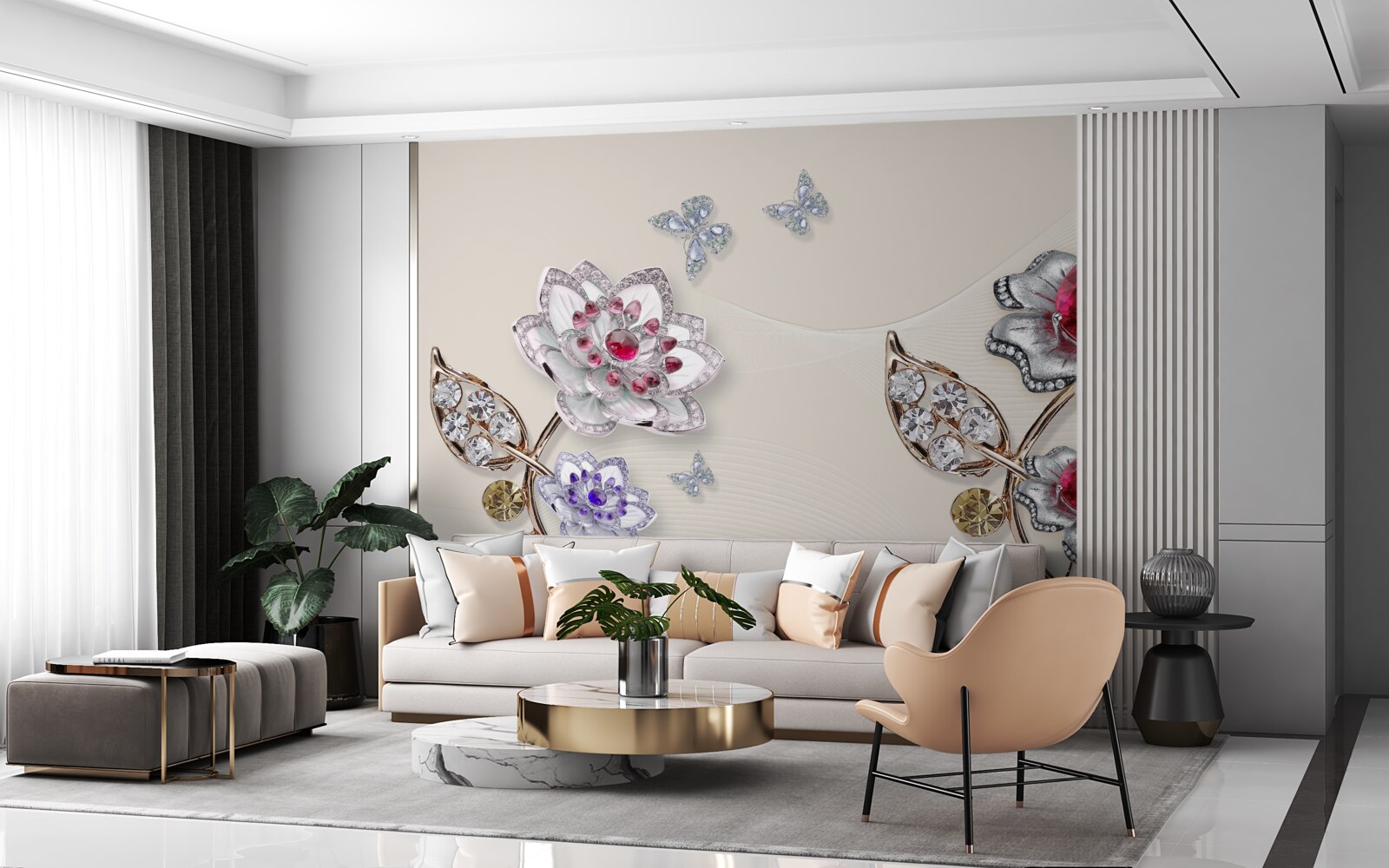 Fototapeta złote kwiaty ozdobione drogimi kamieniami zachwycają swoim pięknem