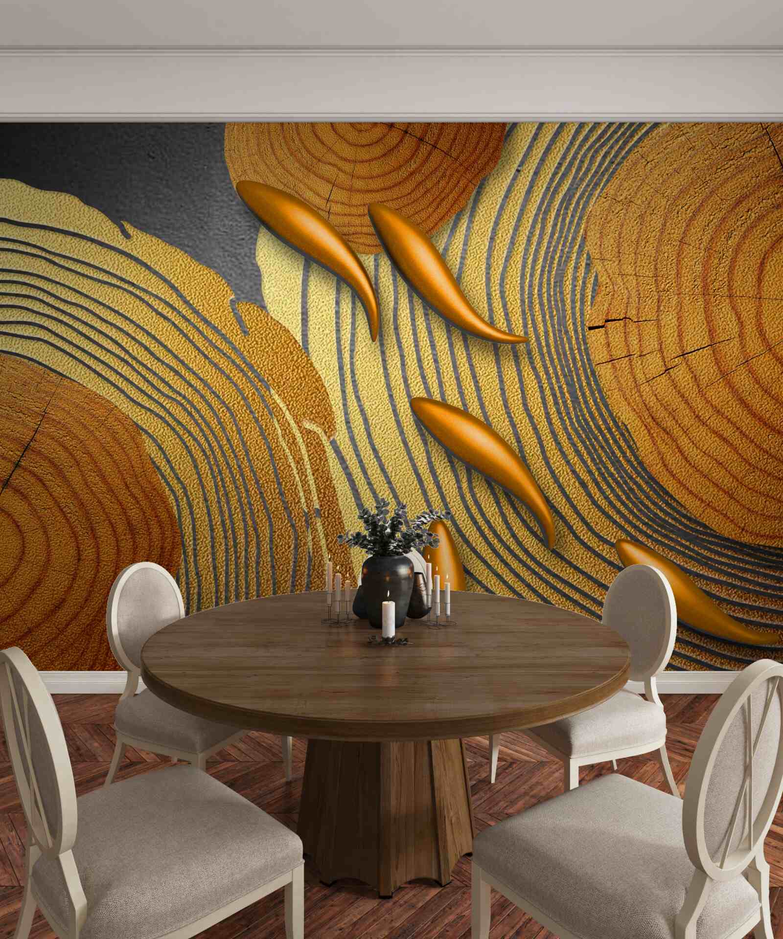 Fototapeta rzeźby na drzewach ozdobione są złotą rybką