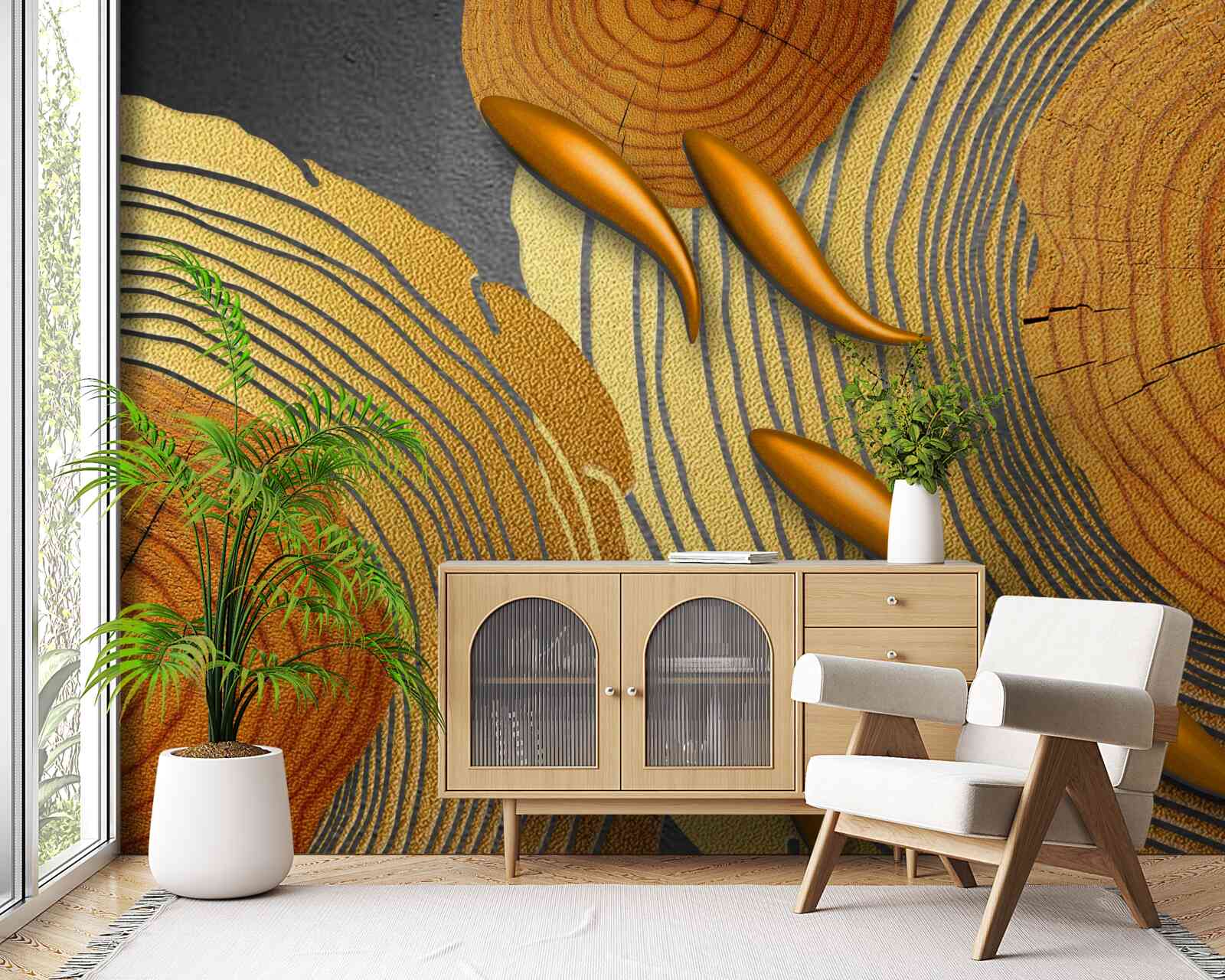 Fototapeta rzeźby na drzewach ozdobione są złotą rybką