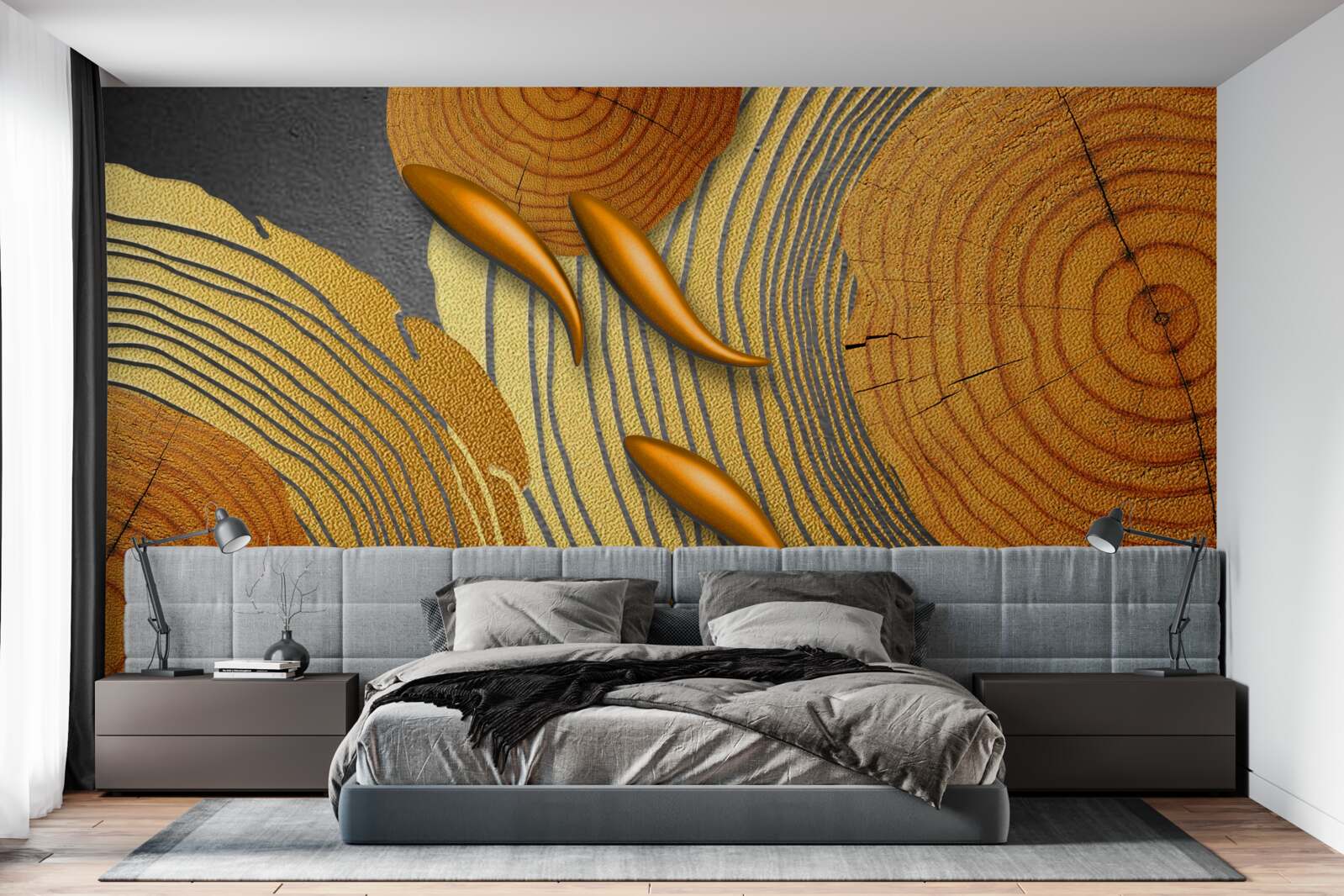 Fototapeta rzeźby na drzewach ozdobione są złotą rybką