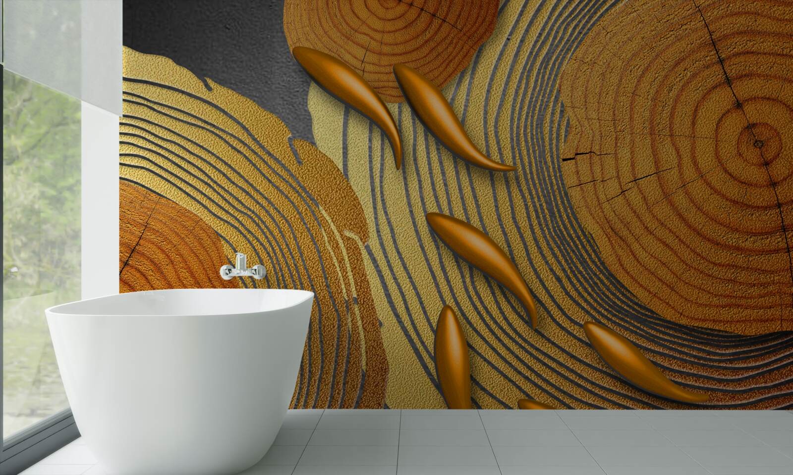 Fototapeta rzeźby na drzewach ozdobione są złotą rybką