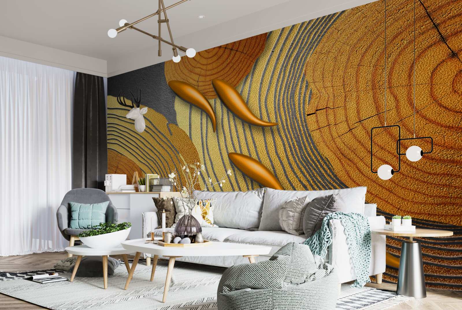 Fototapeta rzeźby na drzewach ozdobione są złotą rybką