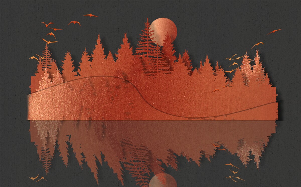 Fototapeta lustro wodne wyświetla czerwony las