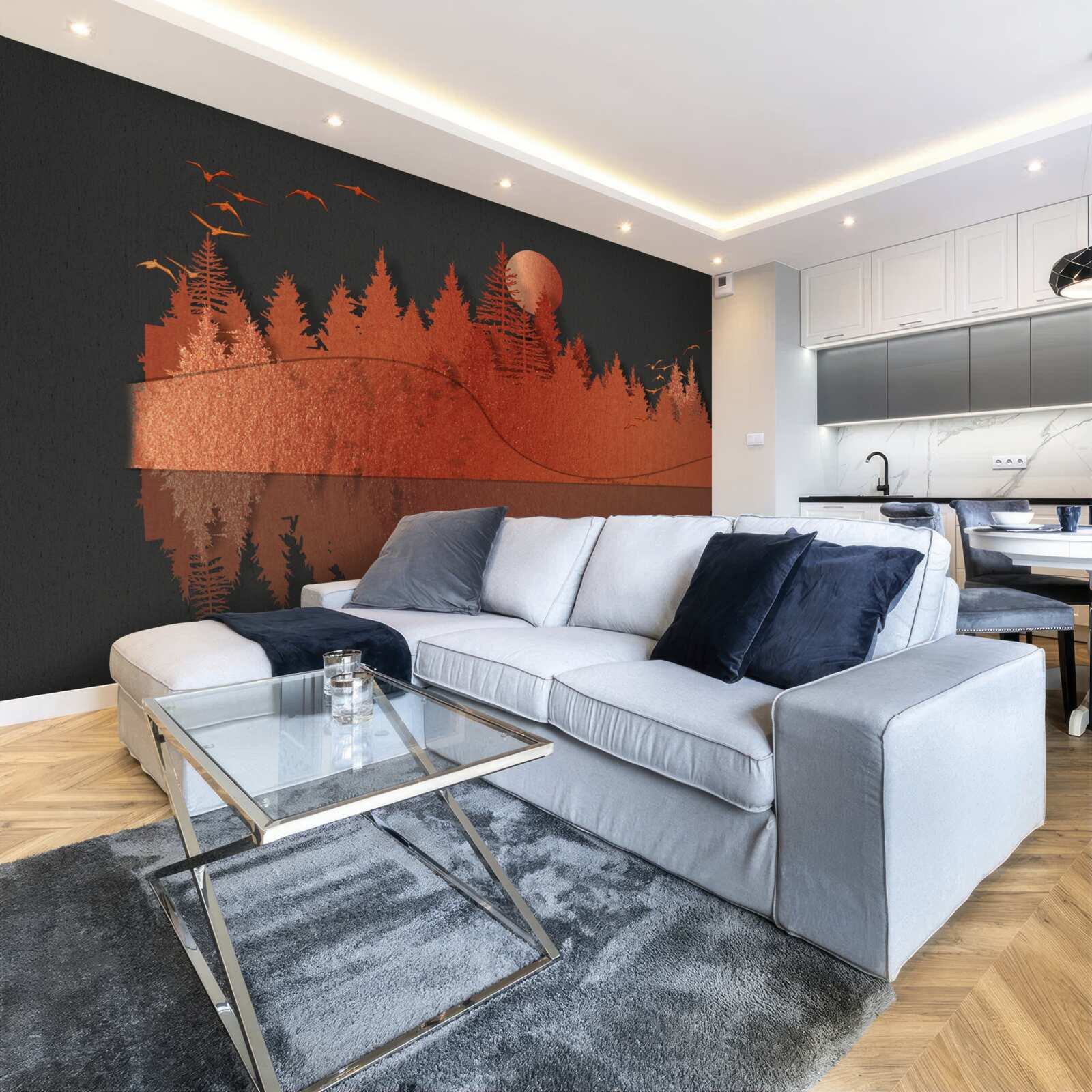 Fototapeta lustro wodne wyświetla czerwony las