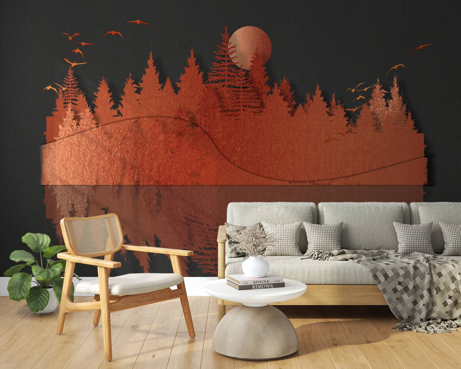 Fototapeta lustro wodne wyświetla czerwony las