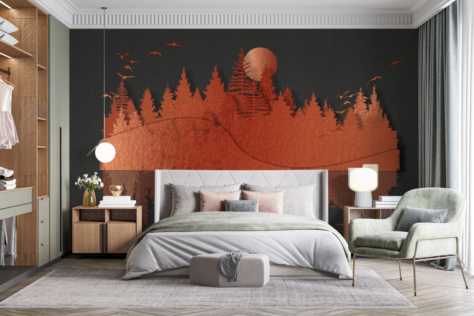 Fototapeta lustro wodne wyświetla czerwony las