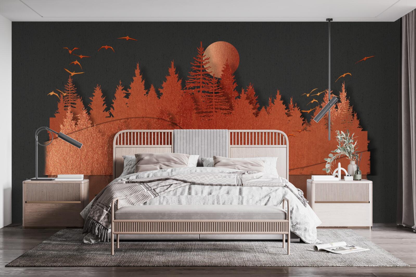 Fototapeta lustro wodne wyświetla czerwony las