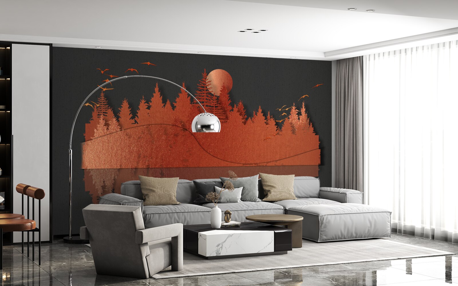 Fototapeta lustro wodne wyświetla czerwony las