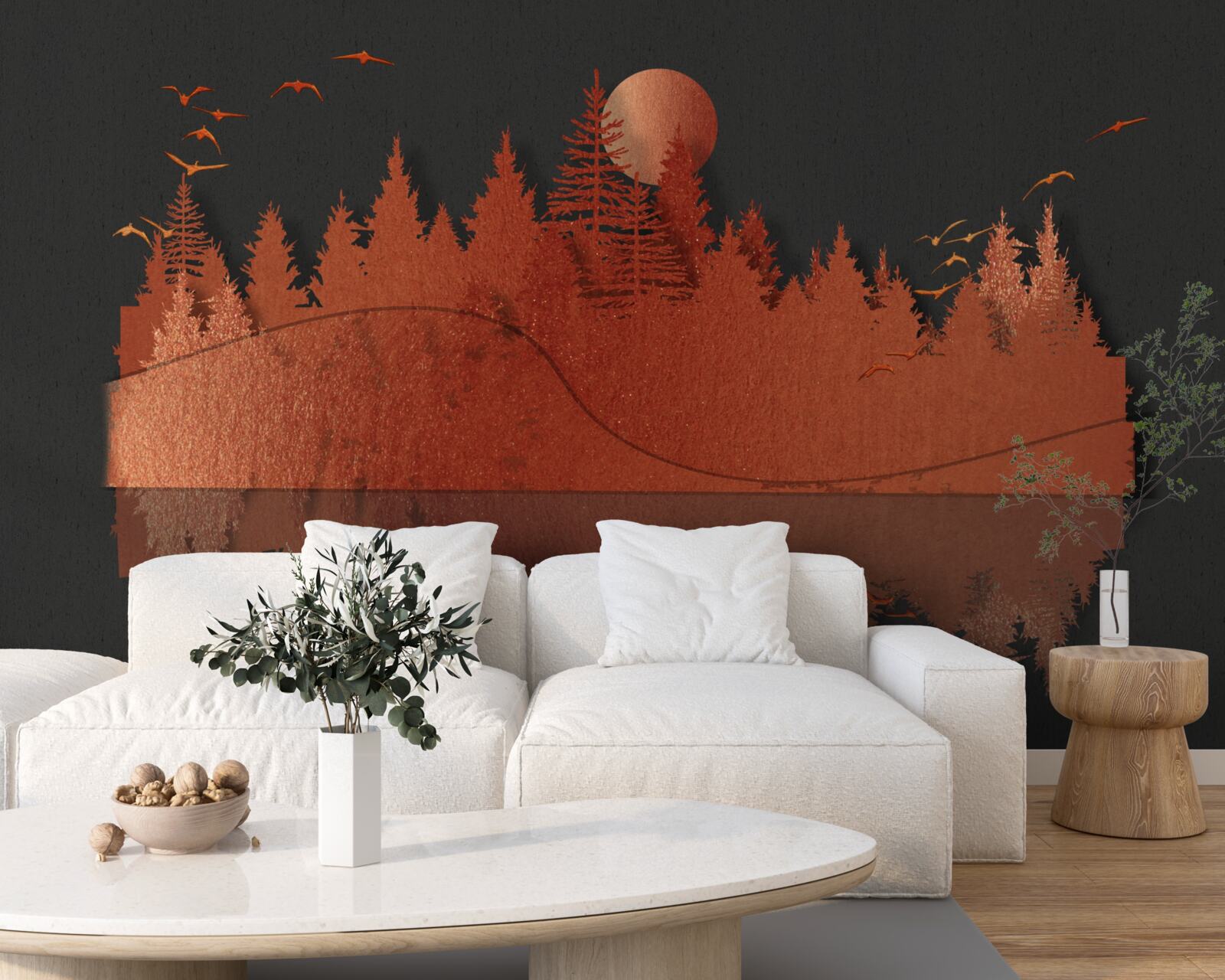 Fototapeta lustro wodne wyświetla czerwony las