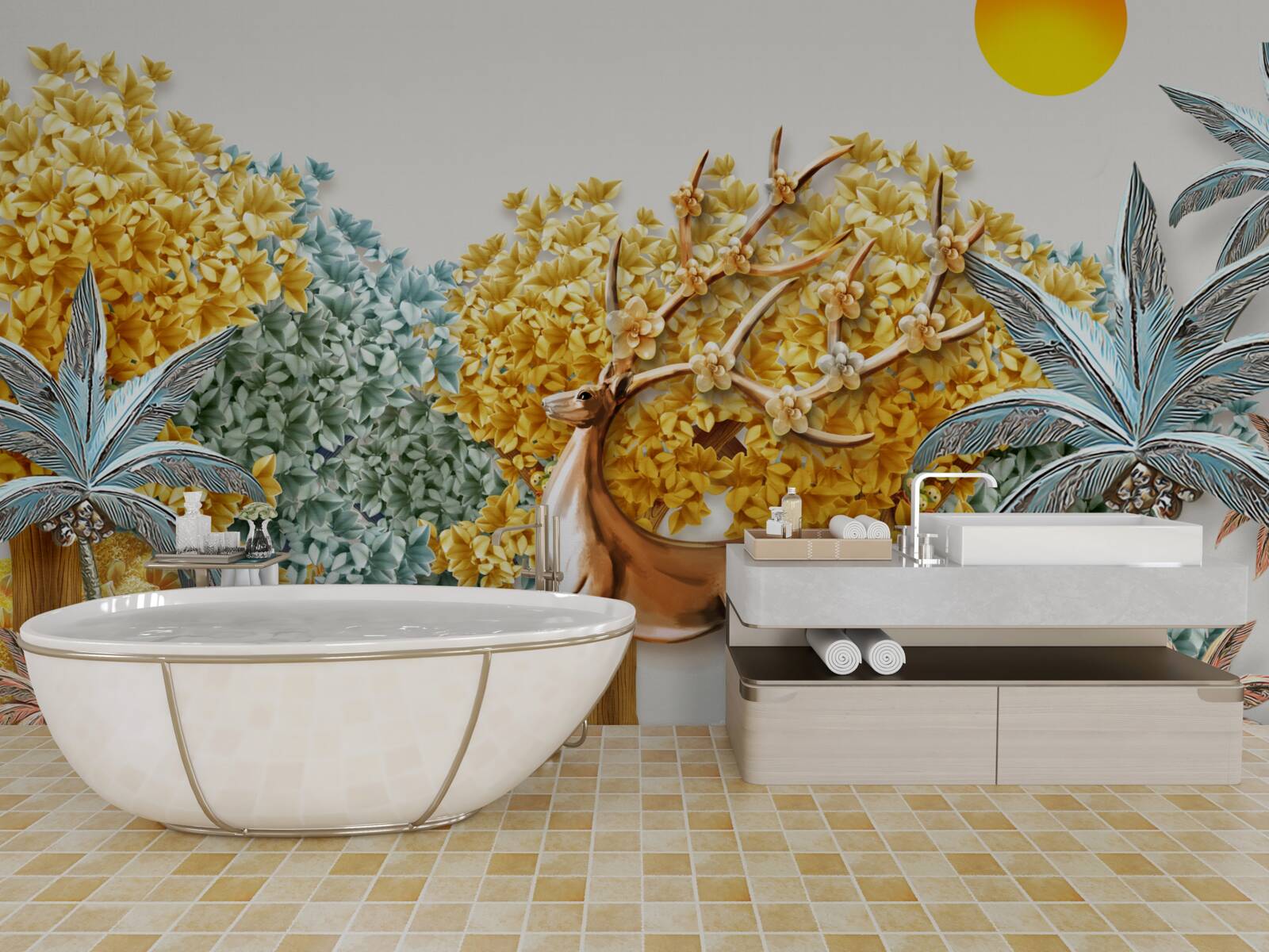 Fototapeta skok jelenia w tropikalnym lesie