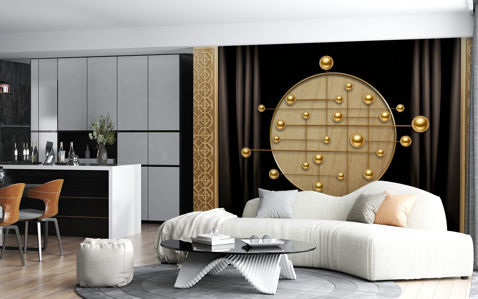 Fototapeta czarne tło nasycone jest orbitalnym złotem