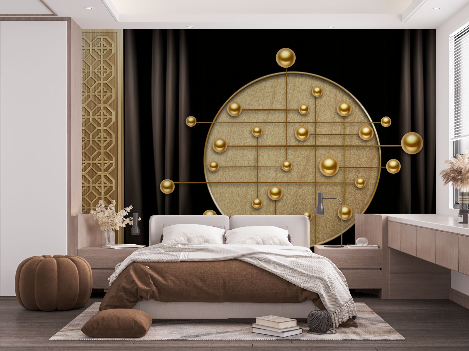 Fototapeta czarne tło nasycone jest orbitalnym złotem