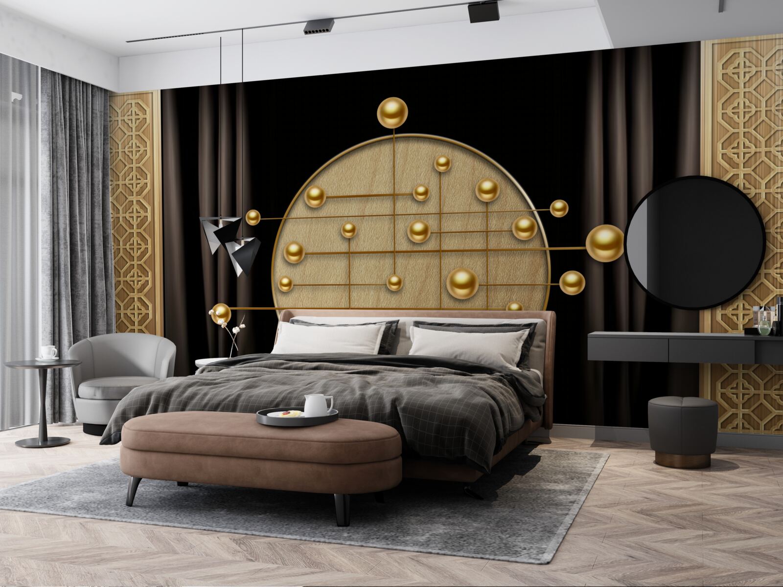 Fototapeta czarne tło nasycone jest orbitalnym złotem