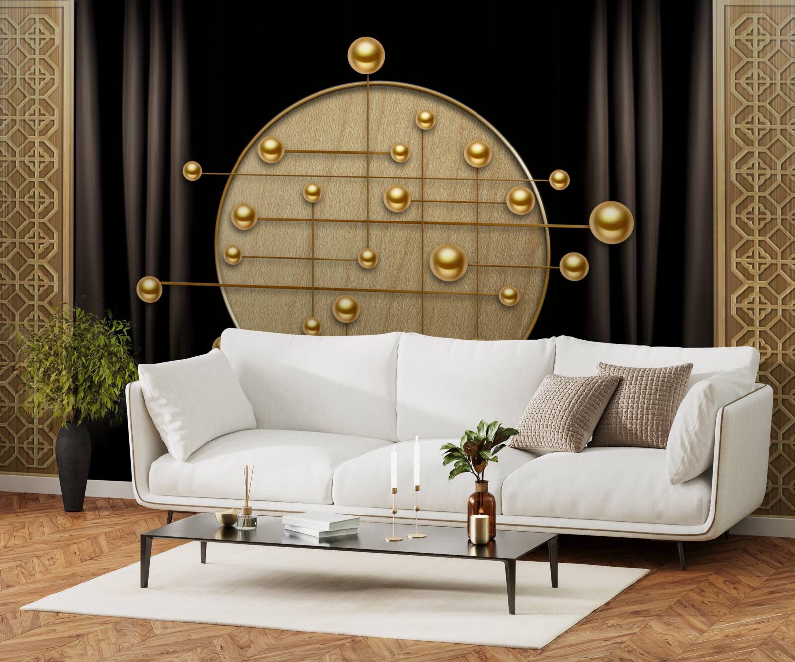 Fototapeta czarne tło nasycone jest orbitalnym złotem