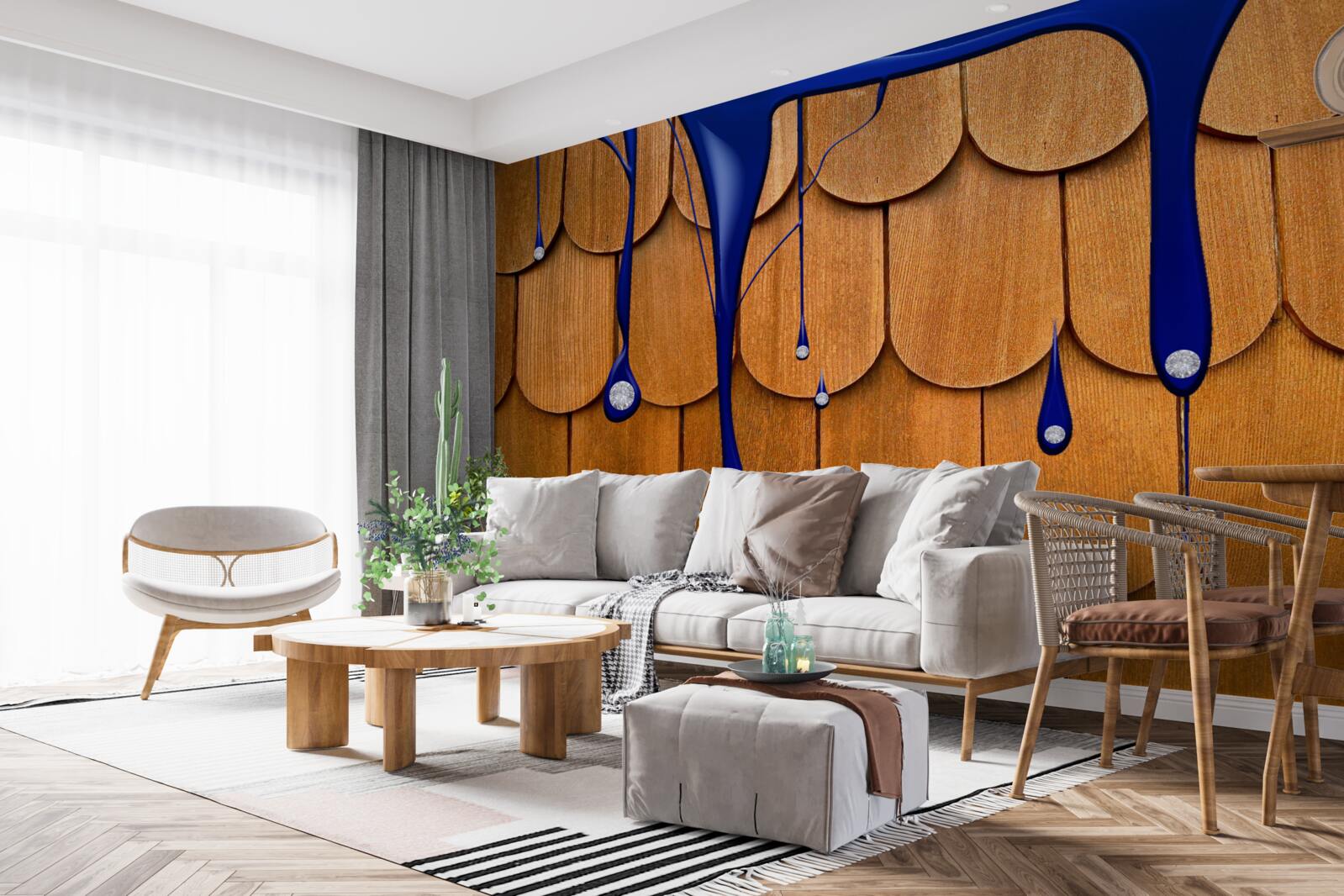 Fototapeta na brązowym dachu występuje kolor niebieski