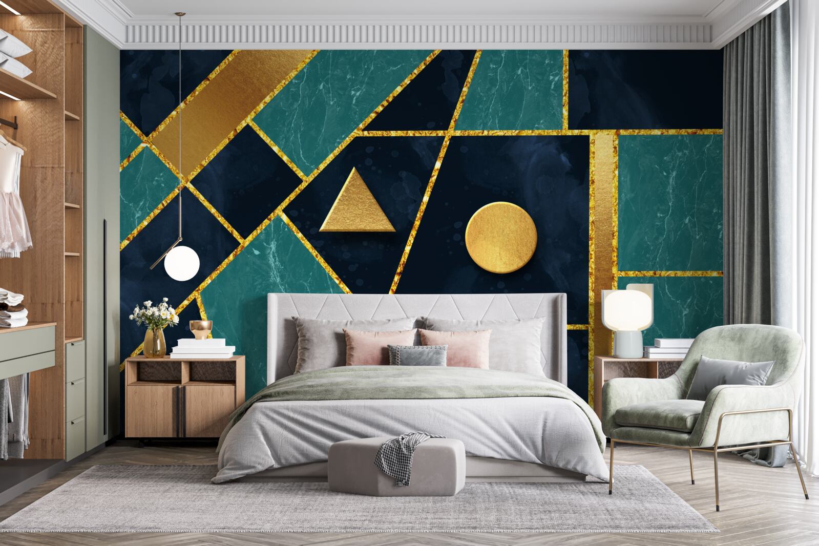 Fototapeta mozaika w odcieniach złota i szmaragdu