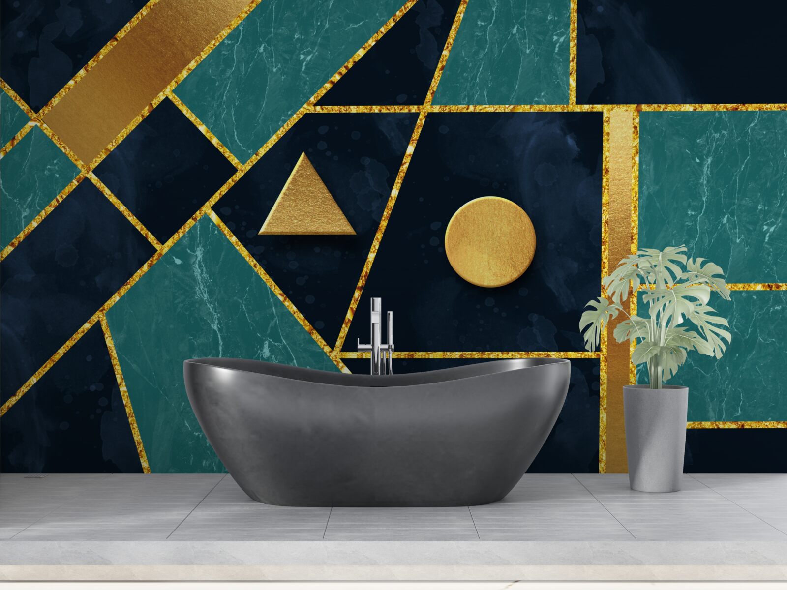 Fototapeta mozaika w odcieniach złota i szmaragdu