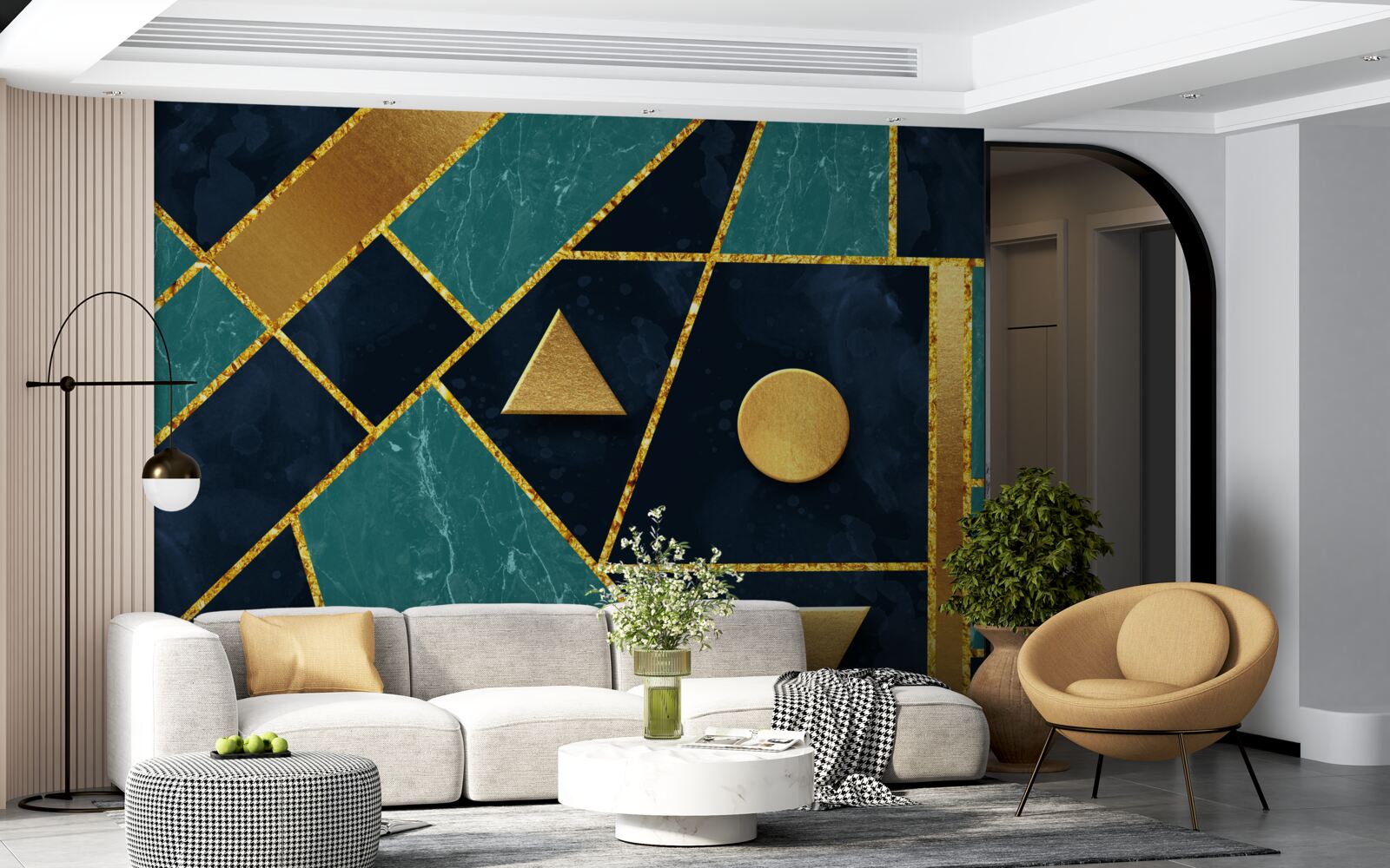 Fototapeta mozaika w odcieniach złota i szmaragdu