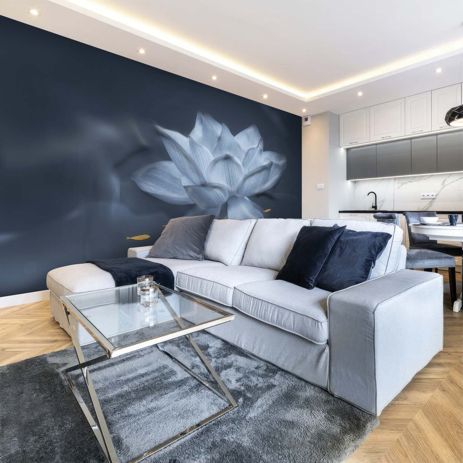 Fototapeta złota rybka i biały lotos