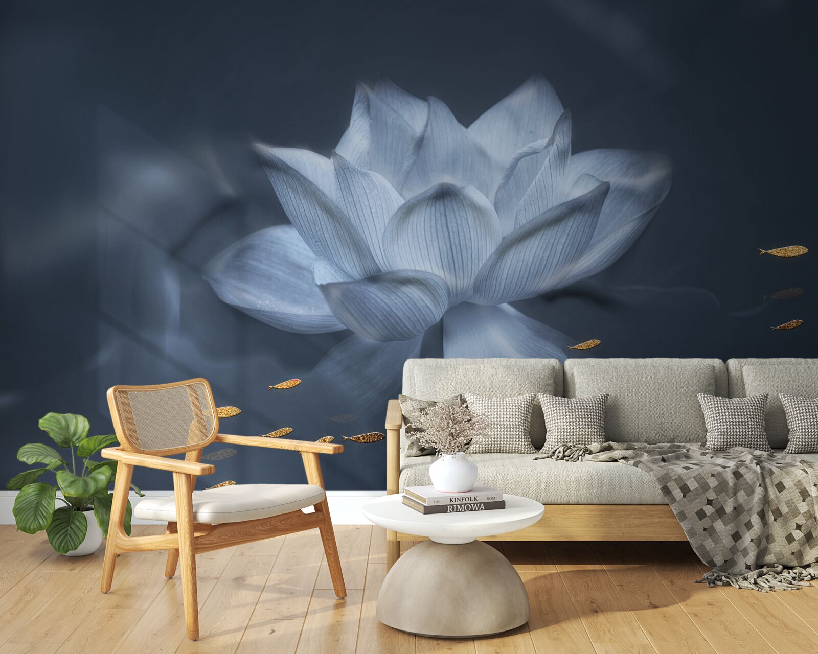 Fototapeta złota rybka i biały lotos