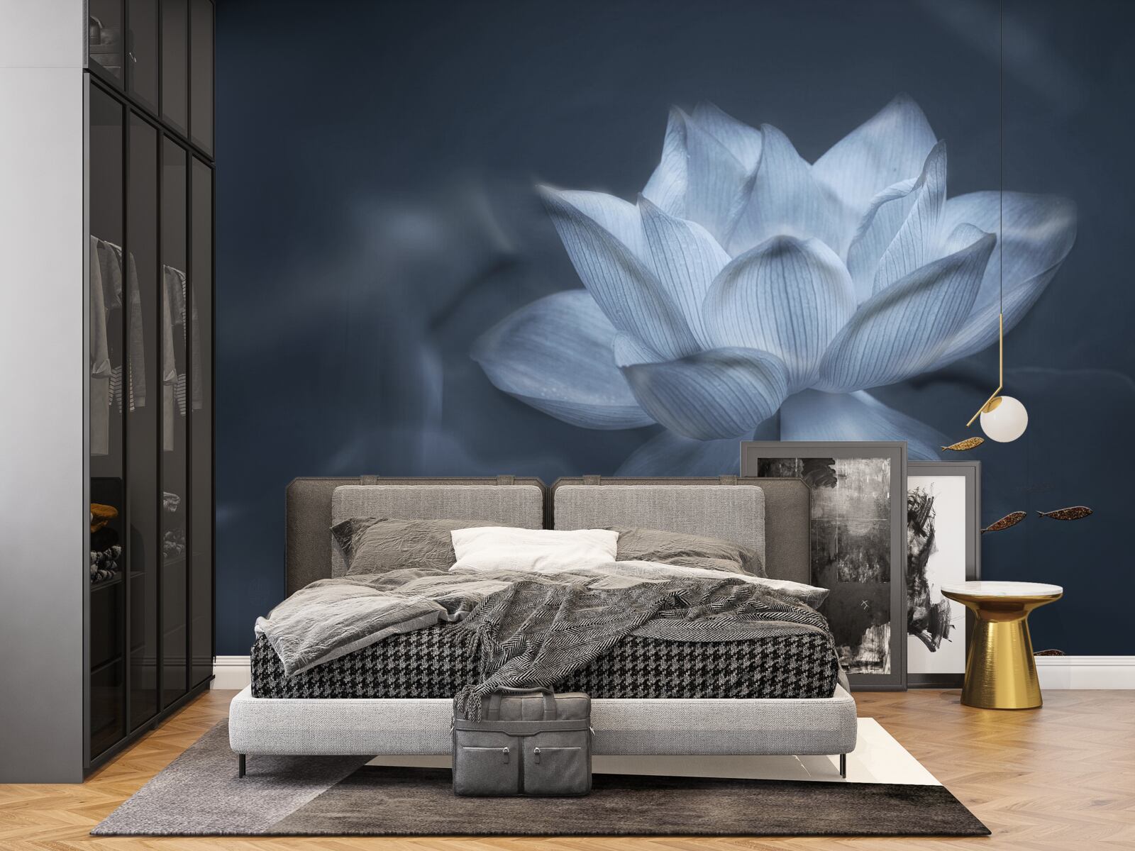 Fototapeta złota rybka i biały lotos