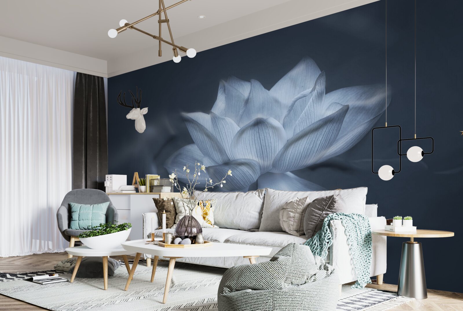 Fototapeta złota rybka i biały lotos