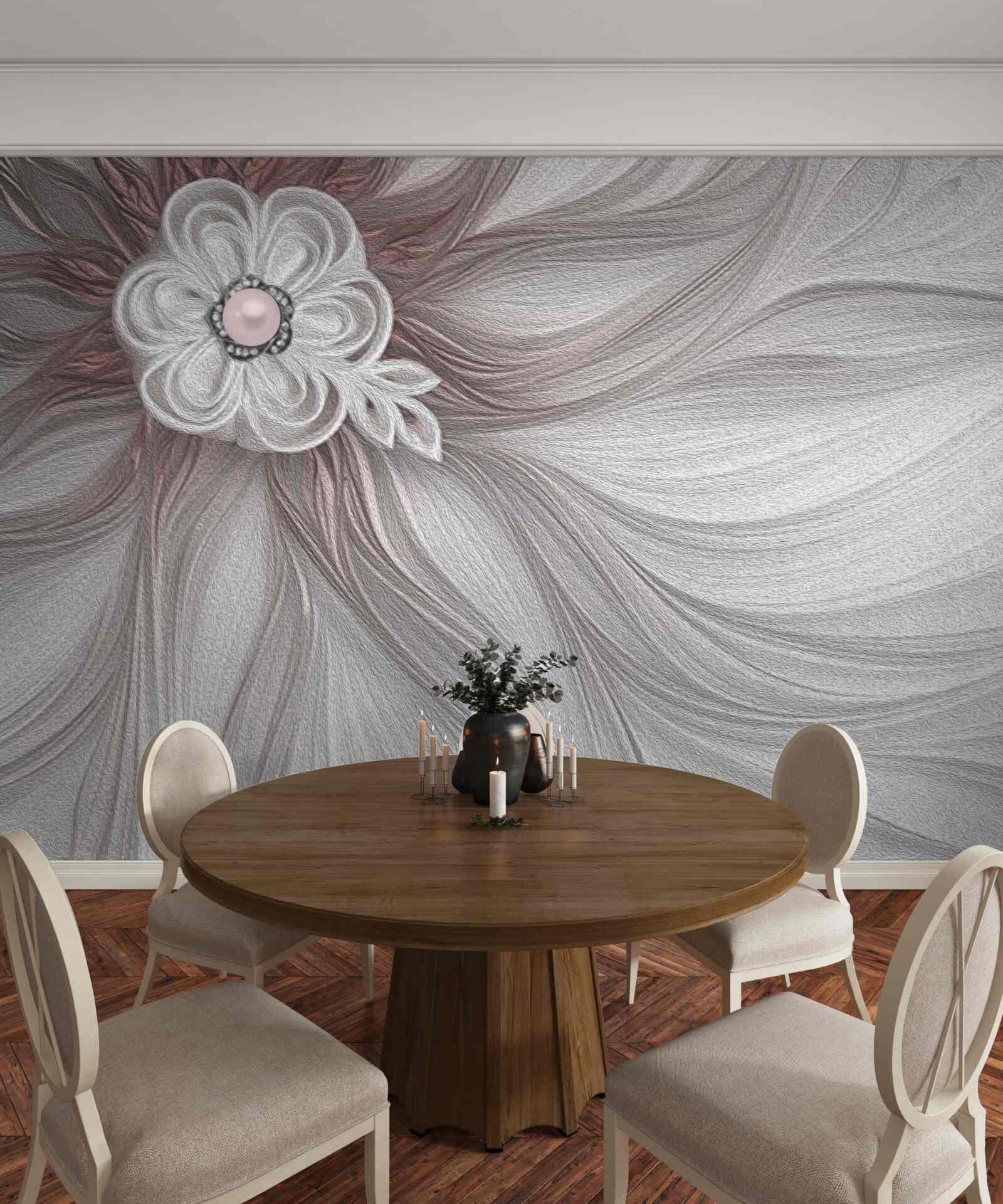 Fototapeta Środek białego kwiatu ozdobiony jest perłami