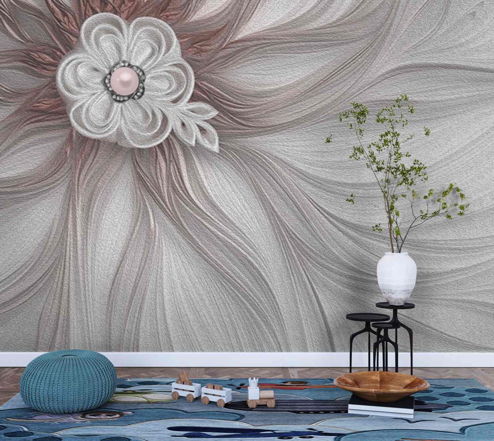 Fototapeta Środek białego kwiatu ozdobiony jest perłami